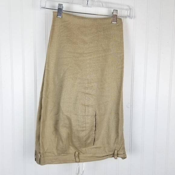 JSong Womens Linen Pants Straight Leg Size 10 Pleated Pockets Zipper Button Tan - Picture 5 of 11